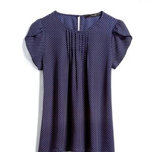 Navy Polka Dot Tulip Sleeve Blouse